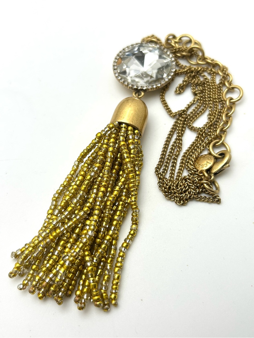 J. Crew Gold Tassel Jeweled Pendant Necklace